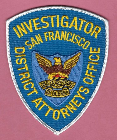 San Francisco California District Attorneys Office Investigator Patch