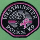 Westminster California Police K-9 Unit Patch Pink Ribbon
