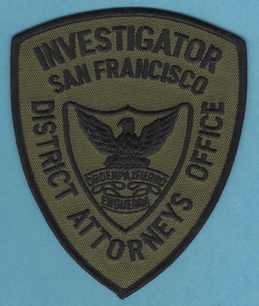 San Francisco California District Attorneys Office Investigator Patch Green