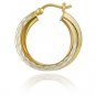 22k Gold/ Silver Double Hoop Diamond-cut Earrings