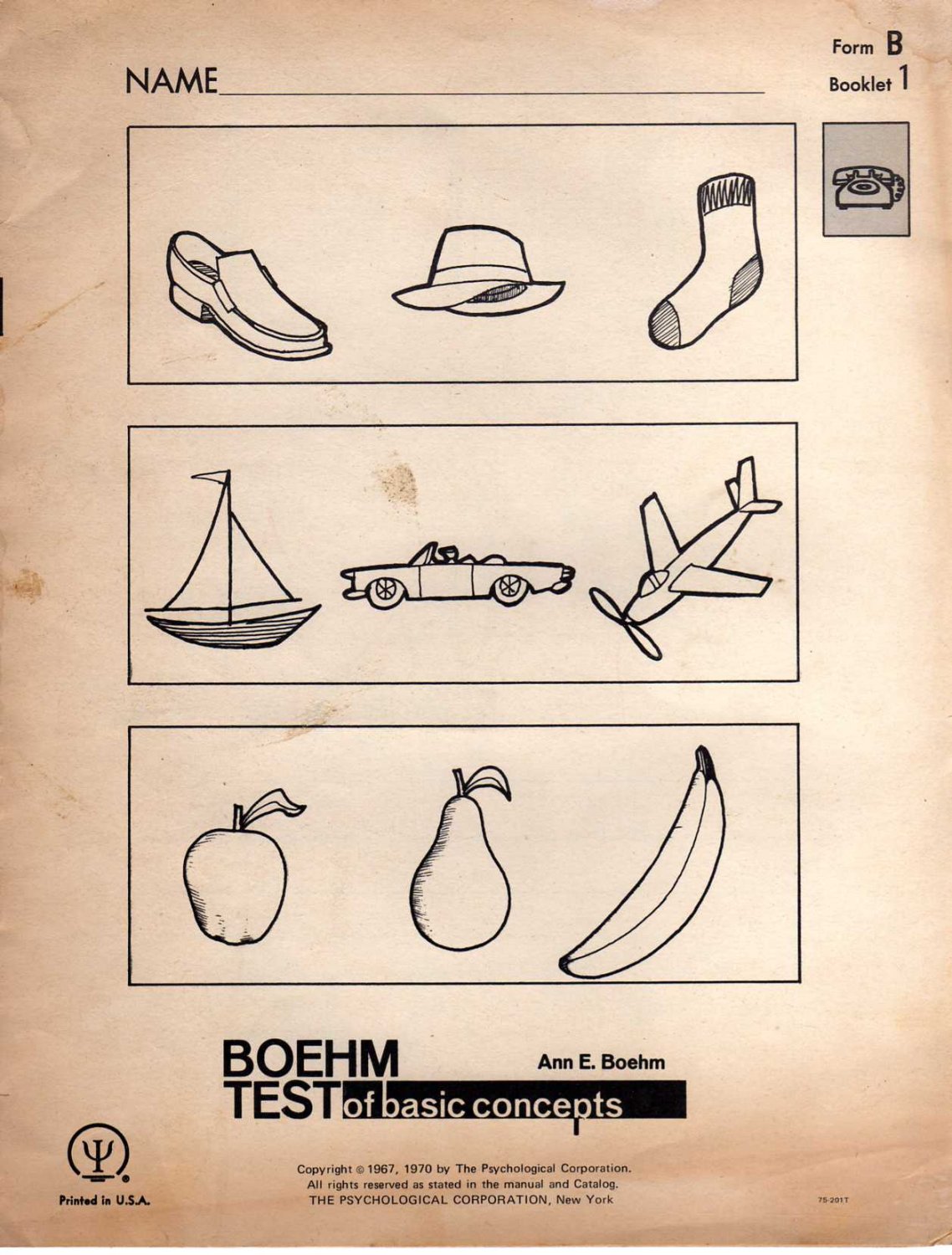 Boehm Test Of Basic Concepts Form B Booklet 1 [1970] Boehm Ann E