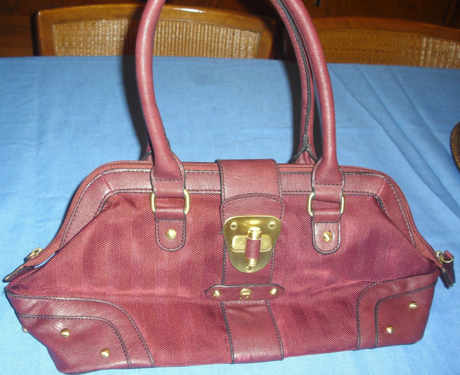 Etienne Aigner Burgundy Cloth and Leather Handbag Purse