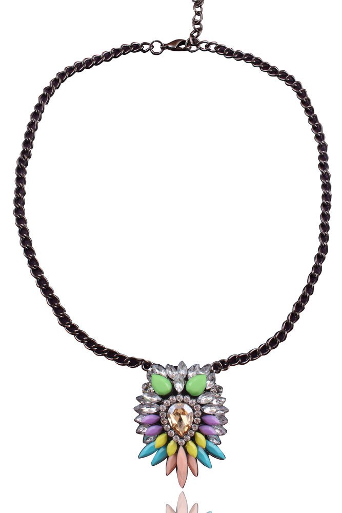 Womens Acrylic Multi-color Bib Statement Crystal Collar Necklace - Mulicolor