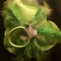 Glitter Feather Flower Hair Bow Clip Brooch Pin - Green