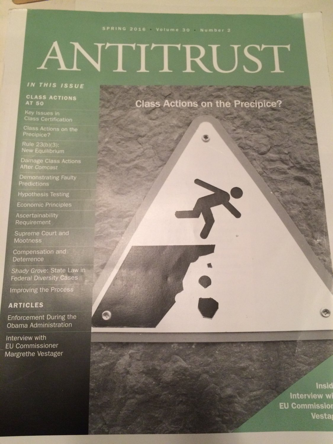 Antitrust Magazine, Vol. 30, No. 2 Spring 2016 - Class Actions on the Precipice?
