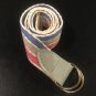 Preppy Blue, White, Pink & Tan Canvas Belt with silver D ring clasp, size 27.5