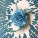 Glitter Feather Flower Hair Bow Clip Brooch Pin - Teal