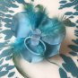 Glitter Feather Flower Hair Bow Clip Brooch Pin - Teal
