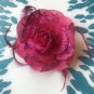 Glitter Feather Flower Hair Bow Clip Brooch Pin - Dark Pink