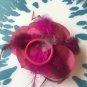 Glitter Feather Flower Hair Bow Clip Brooch Pin - Dark Pink