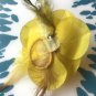 Glitter Feather Flower Hair Bow Clip Brooch Pin - Yellow