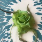 Glitter Feather Flower Hair Bow Clip Brooch Pin - Green
