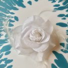 Glitter Feather Flower Hair Bow Clip Brooch Pin - White