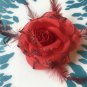 Glitter Feather Flower Hair Bow Clip Brooch Pin - Red