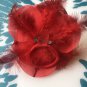 Glitter Feather Flower Hair Bow Clip Brooch Pin - Red