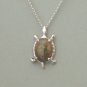 Unakite Stone Turtle Necklace in Sterling Silver