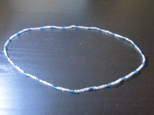 Hand Strung Blue and White Seed Bead Necklace