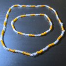 Orange and White Seed Bead Necklace and Bracelet Set