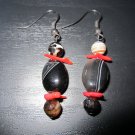 Banded Onyx and Red Coral Bead Earrings
