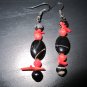 Banded Onyx and Red Coral Earrings