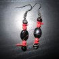 Banded Onyx and Red Coral Earrings