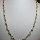 24" Green Bead Necklace With Clear And Gold Beads
