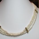 3 Strands 19 Inch Handcrafted Pearl Beaded Necklace. Small Pearl Beads
