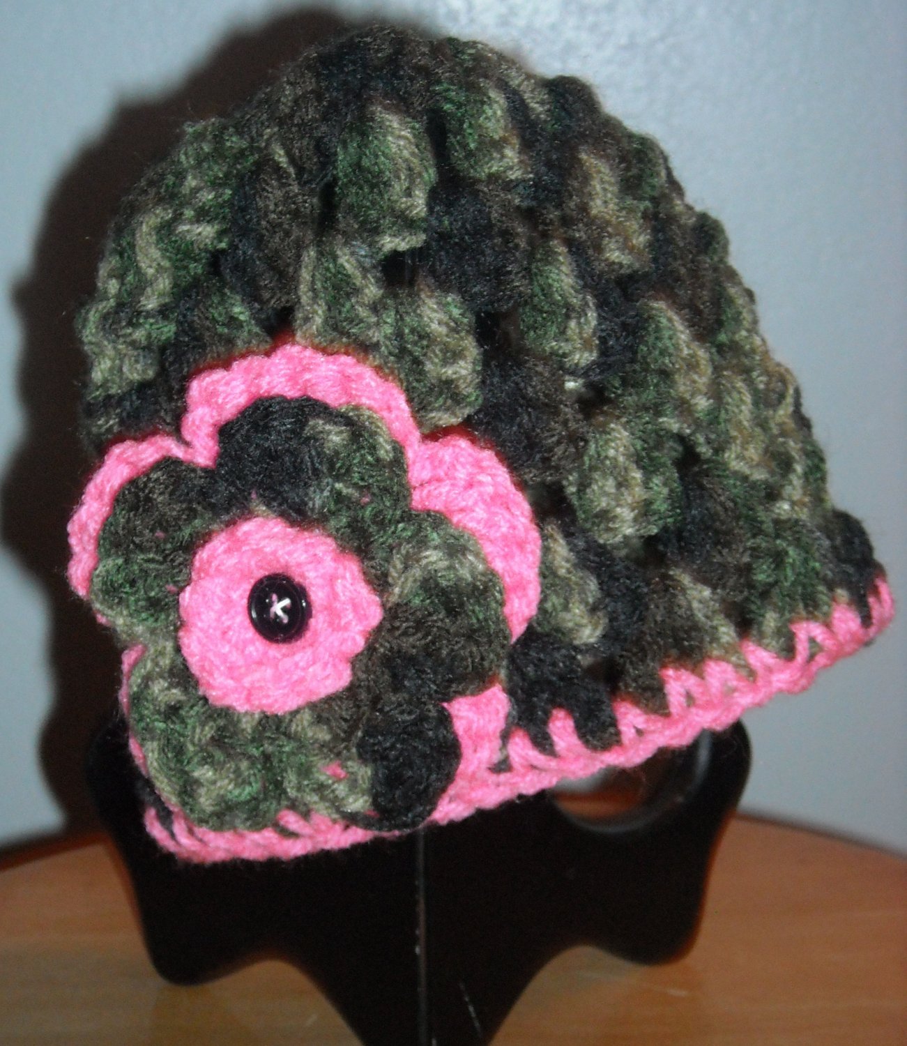 Crocheted Baby Hat Camo & Pink