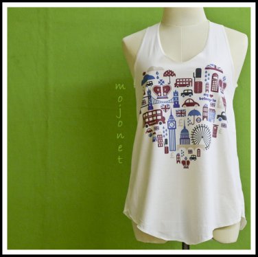 London's Heart Cotton Sleeveless Tank Top, Racerback, Free Size