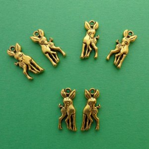 6pcs Antiqued Golden Deer Pendants.