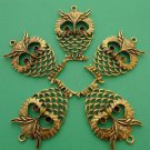 5pcs Large Owl Pendant, Antiqued Gold