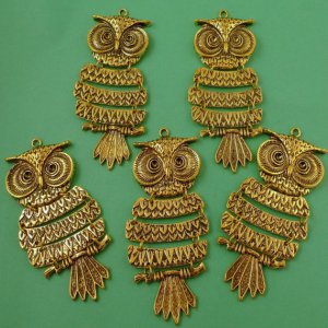 5pcs Huge Owl Pendant, Antiqued Gold