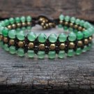Triple Green Jade Brass Row Bracelet