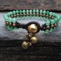 Triple Green Jade Brass Row Bracelet