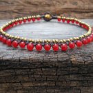 Round Red Jade Woven Brass Anklet