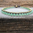 Round Green Jade Woven Brass Anklet