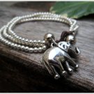 3 Chain Silver Beaded Elephant Bracelet