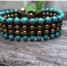 Hippie Brass Row Turquoise Bracelet