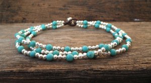 Twist Turquoise  Silver  Anklet