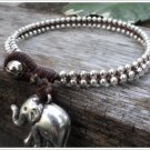 Elephant Silver Bead Woven Anklet