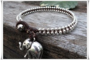 Elephant Silver Bead Woven Anklet