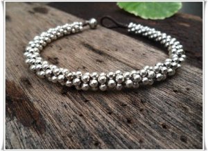 Silver Beaded Woven Anklet