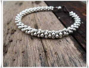 Silver Beaded Woven Bracelet