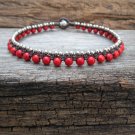 Round Red Jade Woven Silver  Anklet