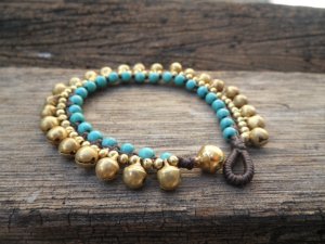 Turquoise Brass Bell Bracelet