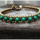Green Stone Brass Bead Bracelet