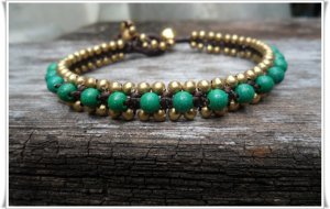 Green Stone Brass Bead Bracelet