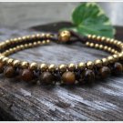 Tiger Eye  Brass Bead Bracelet