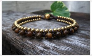 Tiger Eye  Brass Bead Bracelet