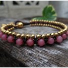 Rose Quartz  Brass Bead Bracelet